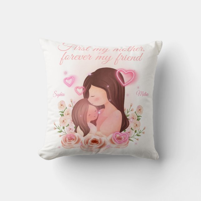 Cojín Decorativo Madre e hija, nombres personalizados (Anverso)