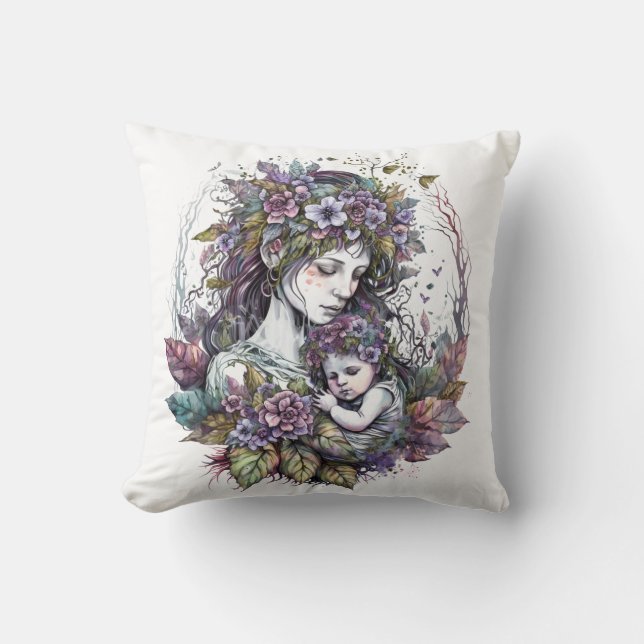 Cojín Decorativo Madre e hijo de hadas (Anverso)