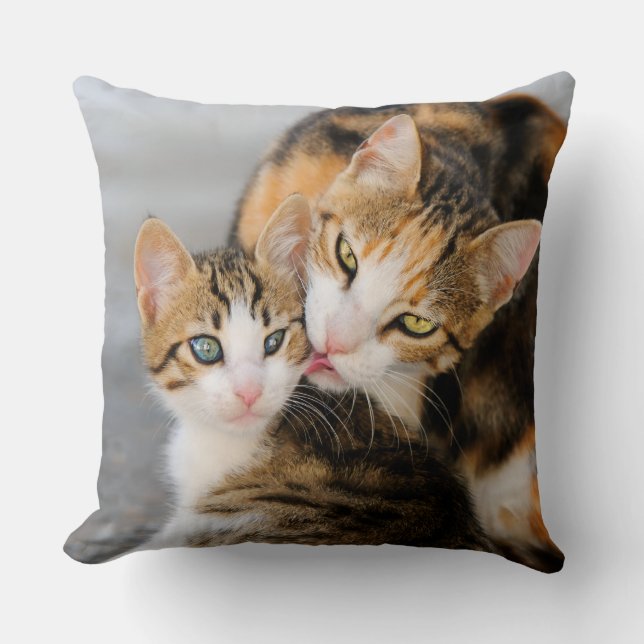 Cojín Decorativo Madre gata ama al lindo gatito (Anverso)