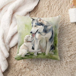 Cojín Decorativo Madre madre siberiana Husky perro pintando fondo