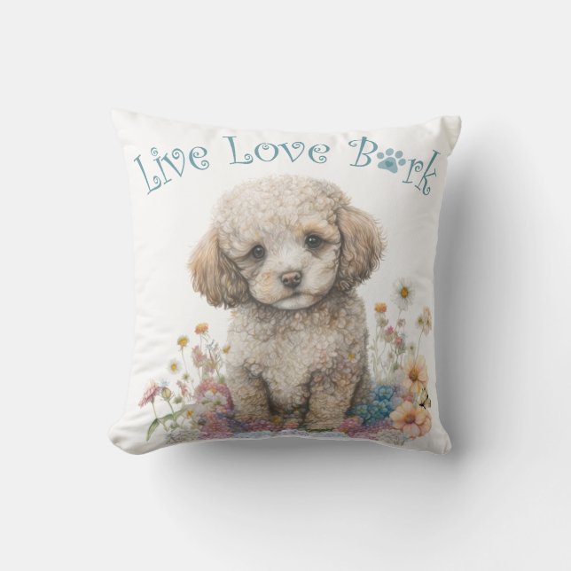 Cojín Decorativo Madre Perro Caniche Floral (Anverso)