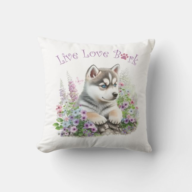 Cojín Decorativo Madre Perro Husky Floral (Anverso)