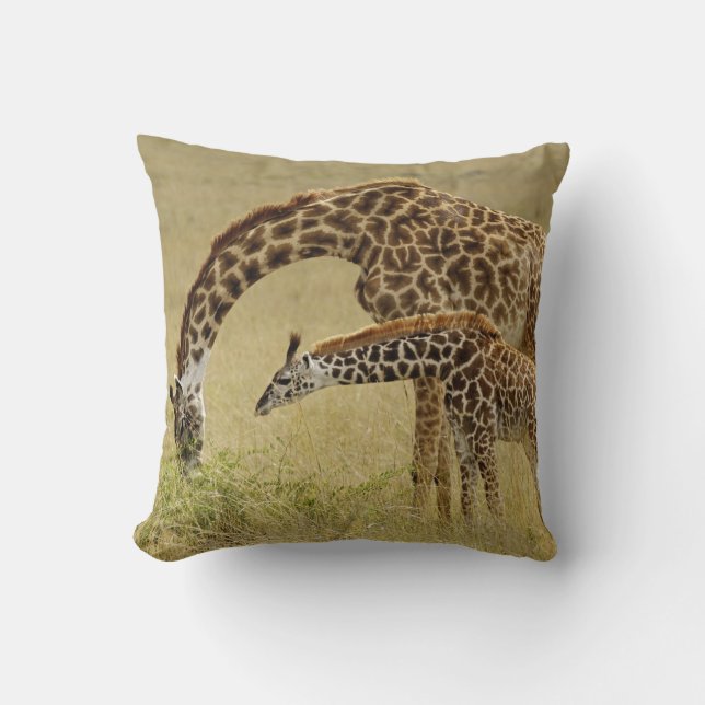 Cojín Decorativo Madre y bebé Masai Giraffe, Giraffa (Anverso)