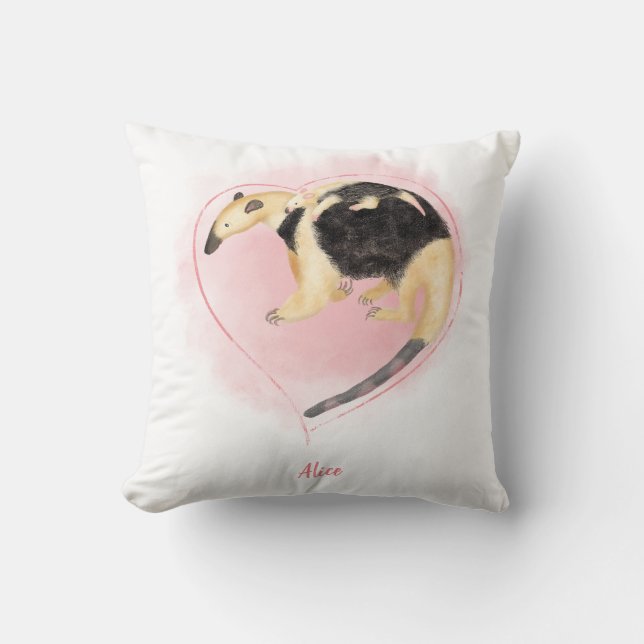 Cojín Decorativo Madre y bebé tamandua almohadón de guardería (Anverso)