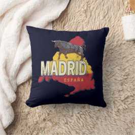 Cojín Decorativo Madrid España Región Retro Mapa de Bull Vintage