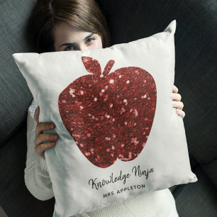 Cojín Decorativo Maestra de Apple Roja Purpurina Ninja Conocimiento