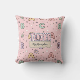 Cojín Decorativo Maestra Letras Rosadas Patrón Escolar