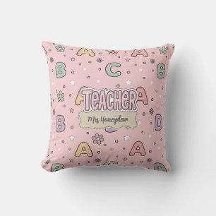 Cojín Decorativo Maestra Letras Rosadas Patrón Escolar