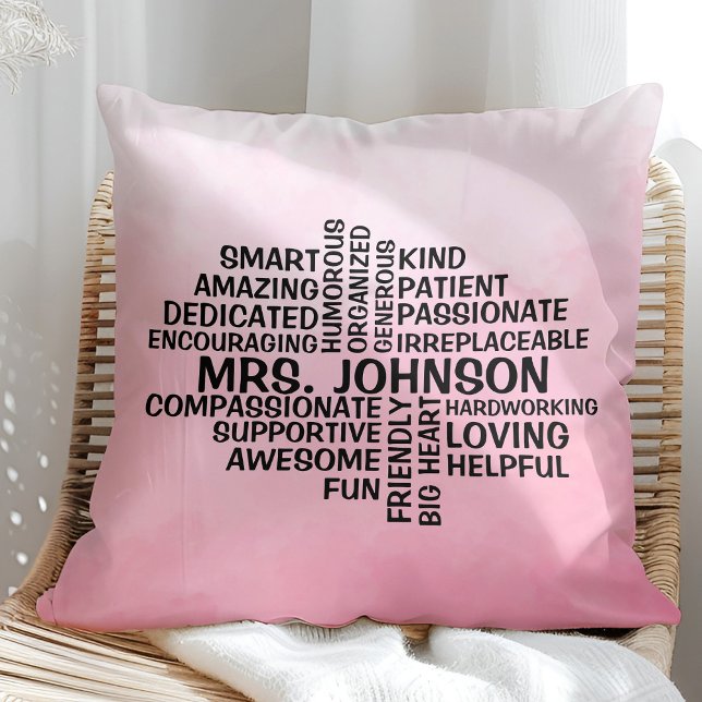 Cojín Decorativo Maestra Word Cloud Ombre Rosa (Subido por el creador)