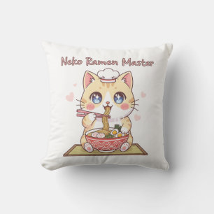 Cojín Decorativo Maestro de Ramen de Gato Kawaii Chef de Comida de 
