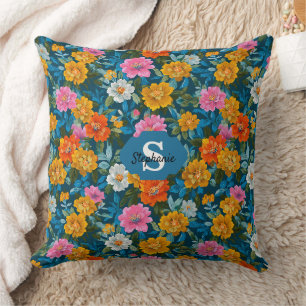 Cojín Decorativo Magenta Amarillo Floral Té Oscuro Malhumorado