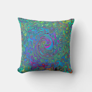 Cojín Decorativo Magenta, Azul y Verde Espuma de Mar Remolino Retro