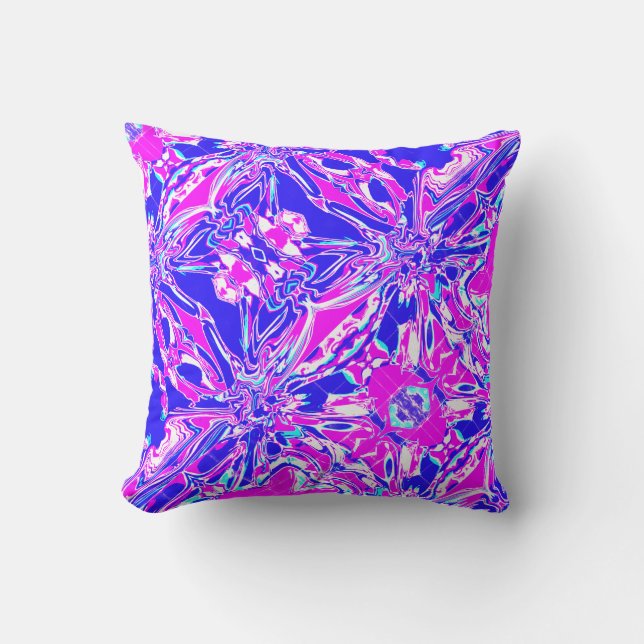Cojín Decorativo Magenta Dark Blue White Flower Diagonal Paisley (Anverso)