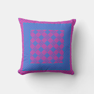 Cojín Decorativo Magenta, Parche Mosaico Azul Brillante, Lunares