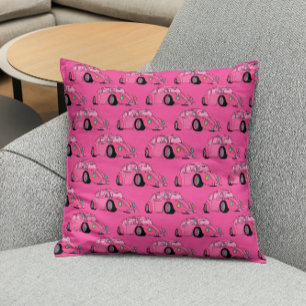 Cojín Decorativo Magenta Pink Retro Classic Car Pattern