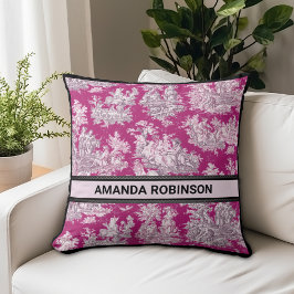 Cojín Decorativo Magenta rosa rosa floral vintage toile de jouy mon