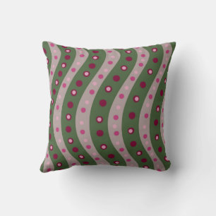 Cojín Decorativo Magenta Rosa Verde Patrón de lunares de primavera