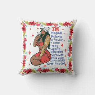 Cojín Decorativo Magia chica negra, melanina, sista, esquí marrón
