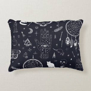 Cojín Decorativo Magia de Halloween: Patrón de Doodle Vintage.