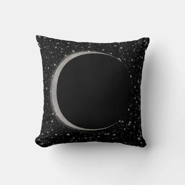 Cojín Decorativo Magia de Luna Celestial Negra y Plateada Estrellas (Anverso)