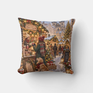 Cojín Decorativo Magia del Mercado de Navidad Pueblo de Invierno