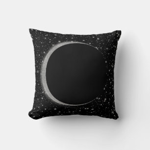 Cojín Decorativo Magia Lunar de la Luna Celestial Negra y Plateada