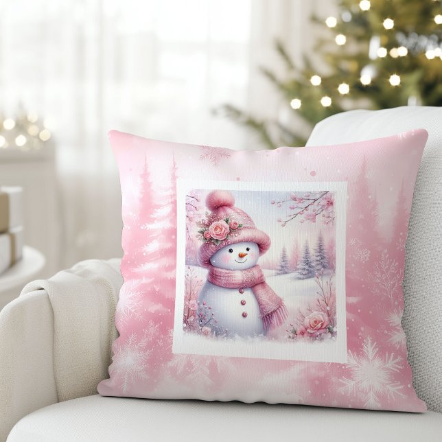 Cojín Decorativo Magical Pink Winter Pillow Cute Snowman Style (Magical Pink Winter Pillow Cute Snowman Style)