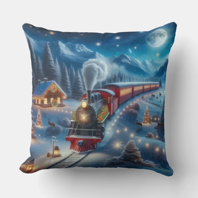 Cojín Decorativo Magical Snowy Christmas Train Winter Scene (Anverso)