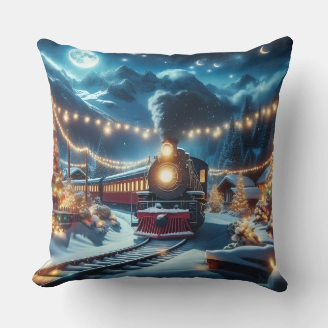Cojín Decorativo Magical Snowy Christmas Train Winter Scene (Anverso)