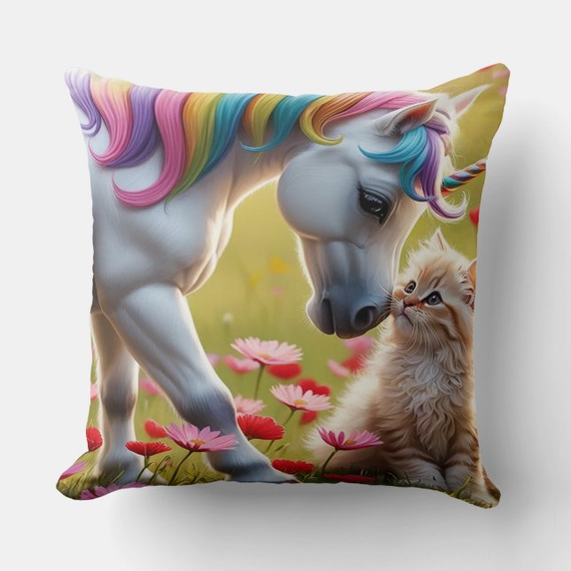 Cojín Decorativo Magical Unicorn and Kitten Best Friends  (Anverso)