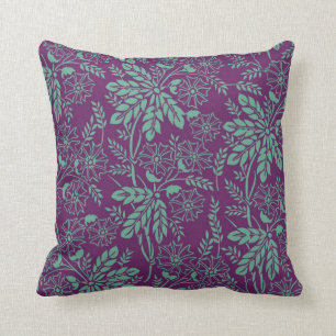 Cojín Decorativo Magnífica floral Verde azulada y púrpura