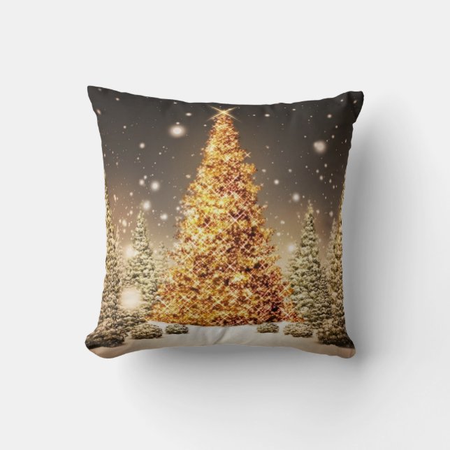 Cojín Decorativo Magnífico árbol de Navidad dorado (Anverso)