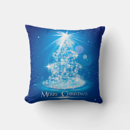 Cojín Decorativo Magnífico esparcido cuadrado azul del árbol de Nav