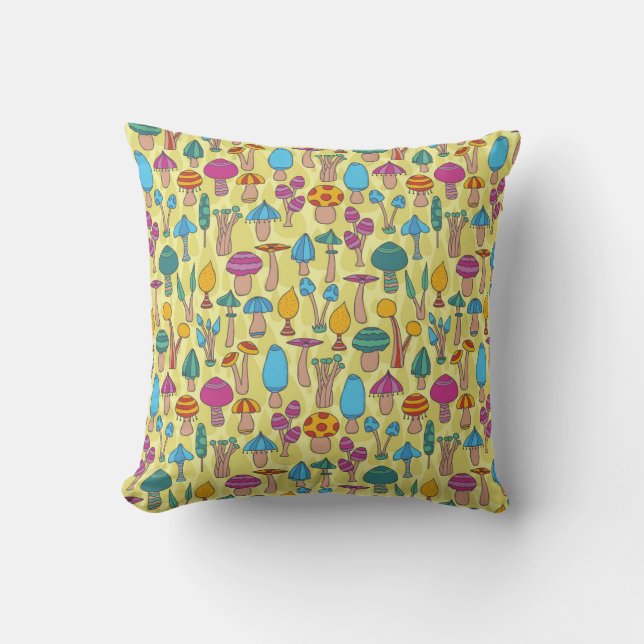 Cojín Decorativo Magnífico Mushrooms Doodle Seamless Pattern (Anverso)