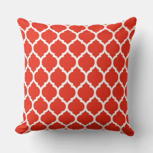 Cojín Decorativo Magnífico patrón de quatrefoil rojo coral marroquí
