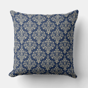 Cojín Decorativo Magnífico patrón elegante de damasco del Royal Blu
