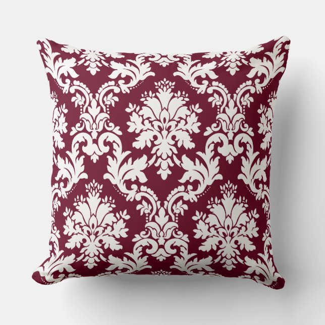 Cojín Decorativo Magnífico patrón floral Burgundy Damask (Anverso)