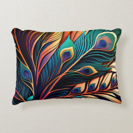 Cojín Decorativo Magnífico pavo real colorido, estilo Art Decó