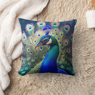 Cojín Decorativo Magnífico pavo real con desplome verde azulado y o