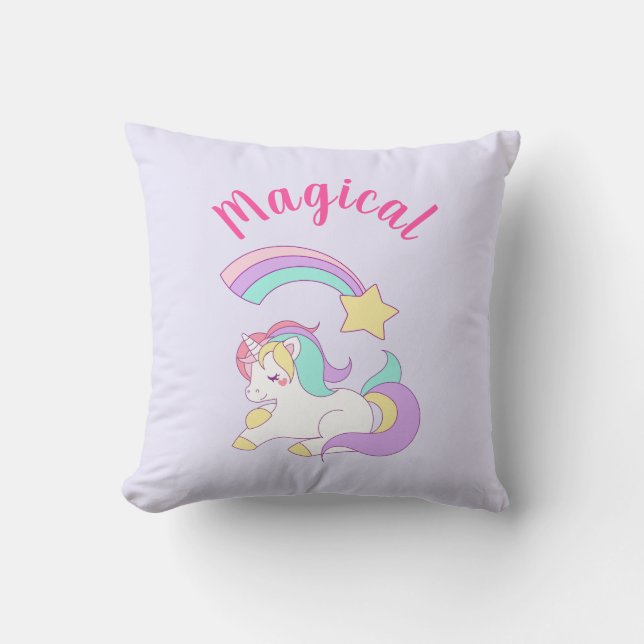 Cojín Decorativo Magnífico unicornio con estrella de tiro arco iris (Anverso)