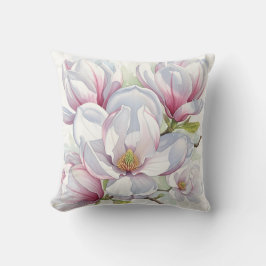 Cojín Decorativo Magnolia acuarela floral rosa rubor