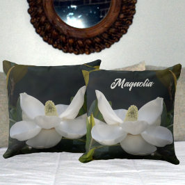 Cojín Decorativo Magnolia Blanca Blossom Floral Botánica Oscura Ver
