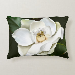 Cojín Decorativo Magnolia blanca cierra fondo verde