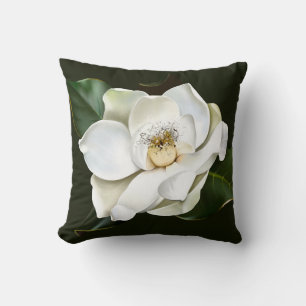 Cojín Decorativo Magnolia blanca cierra fondo verde