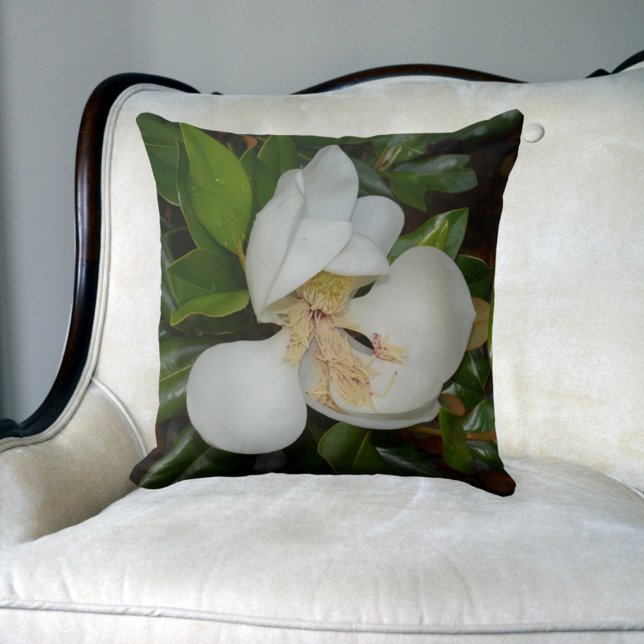 Cojín Decorativo Magnolia blanca Floral Verde y Blanco (Subido por el creador)