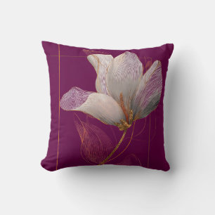 Cojín Decorativo Magnolia Blanca Línea Dorada Magenta