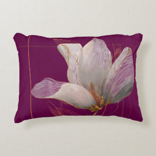 Cojín Decorativo Magnolia Blanca Línea Dorada Magenta
