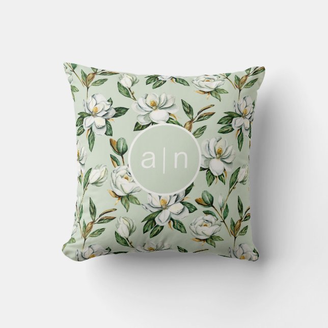 Cojín Decorativo Magnolia Blanca Monograma Moderno (Anverso)