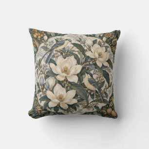 Cojín Decorativo Magnolia de Marfil Pájaros Azules Floral Ornata