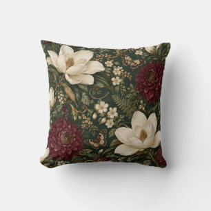Cojín Decorativo Magnolia de Marfil y Dalia Borgoña Botánica
